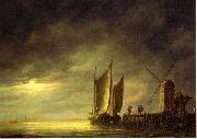 Aelbert Cuyp Fishing boats by moonlight. oil painting